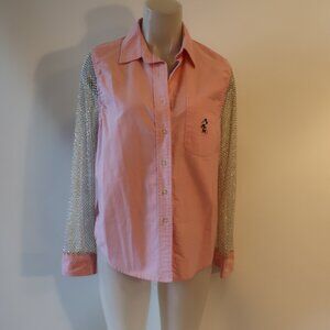Womens OPD New York Pink Silver Sequin Fishnet Sleeve Minnie Mouse Button Top S